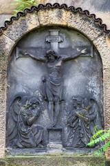 Historic Statue on the mystery old Prague Cemetery, Czech Republic