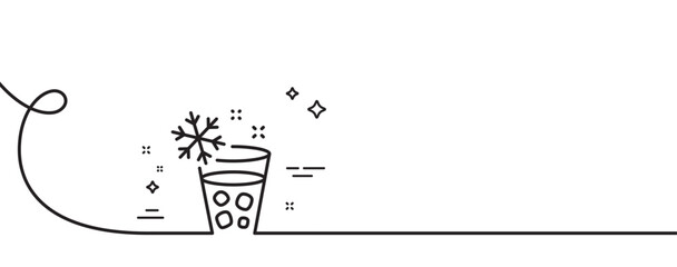 Glass with ice line icon. Continuous one line with curl. Ice maker sign. Freezing function symbol. Ice maker single outline ribbon. Loop curve pattern. Vector