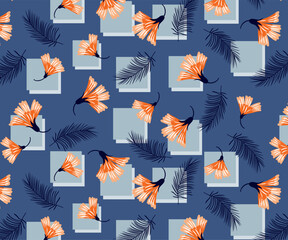 Decorative flowers pattern with leaves