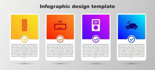 Set Remote control, Computer keyboard, Music player and Smart car system. Business infographic template. Vector