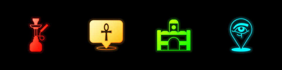 Obraz premium Set Hookah, Cross ankh, Egyptian house and Eye of Horus icon. Vector