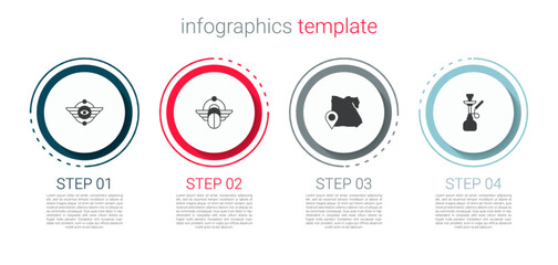 Set Egyptian symbol Winged sun, Scarab, Map of and Hookah. Business infographic template. Vector