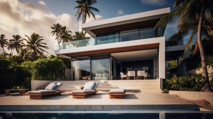 Fototapeta premium A modern Villa at a tropical beach