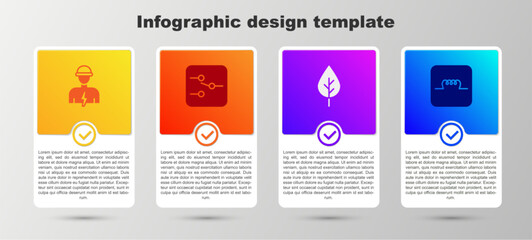 Set Electrician, Switch in electronic circuit, Leaf Eco symbol and Inductor. Business infographic template. Vector