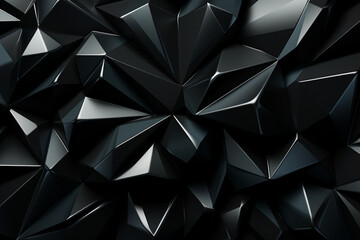 3d render, abstract black crystal background, faceted texture, macro panorama, wide panoramic polygonal wallpaper made with AI