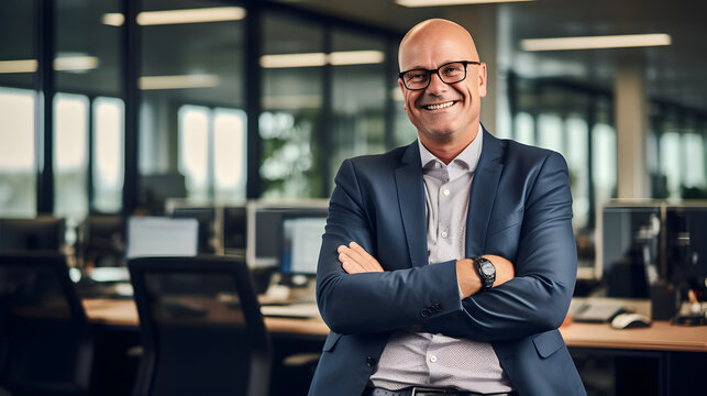 Portrait of a Businessman with Glasses Folding Arms Posing