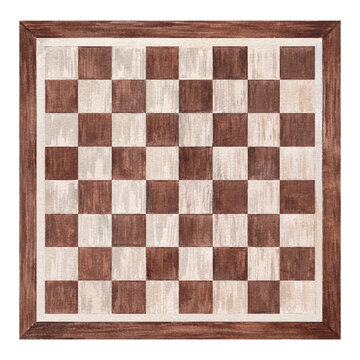Chess board. Watercolor hand drawn illustration of wooden chess board. Clipart on a white background for the design of the chess club.