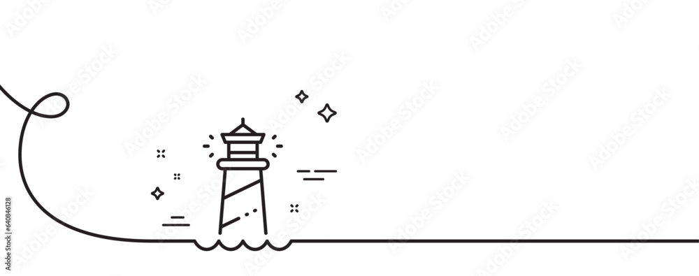 Poster lighthouse line icon. continuous one line with curl. searchlight tower sign. beacon symbol. lighthou