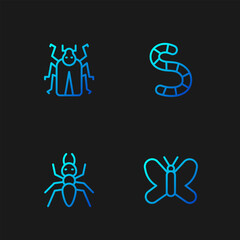 Set line Butterfly, Ant, Beetle bug and Worm. Gradient color icons. Vector