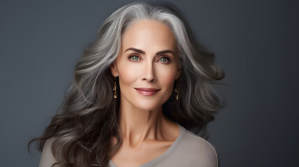 Fototapeta premium Beautiful Woman, Model, Mature, Natural, Studio Portrait, Lovely, Generative AI