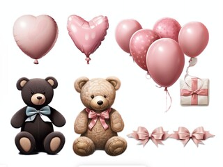 teddy bear and balloons clipart, generative Ai 