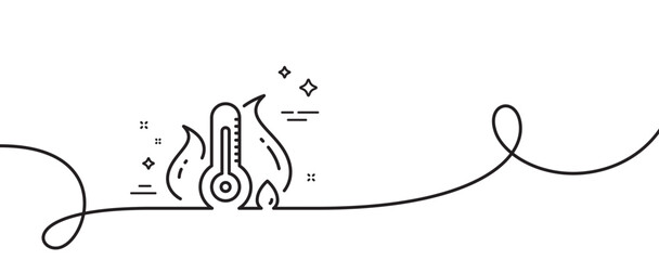 Naklejka premium Fever temperature line icon. Continuous one line with curl. Thermometer sign. Sick illness symbol. Fever temperature single outline ribbon. Loop curve pattern. Vector