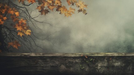Autumn background, leaves on the left, old tree background. place for text