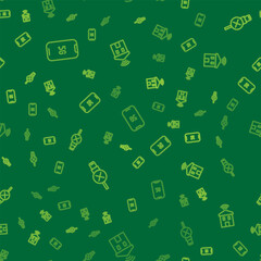 Set line Mobile with 5G, No usb cable cord and Smart home wi-fi on seamless pattern. Vector