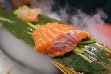 salmon sushi with wasabi