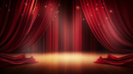 Red Maroon Golden Curtain Stage Award Background. Trophy on Red Carpet Luxury Background. Modern Abstract Design Template. LED Visual Motion Graphics. Wedding Marriage Invitation Poster. - obrazy, fototapety, plakaty
