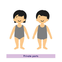 Stock Illustration: Private zone (infant): men and women _ swimsuit _ color