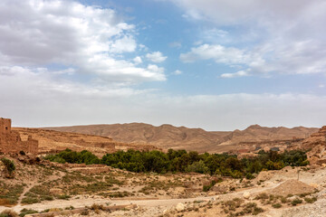 Landscape impression of the semidesert along the atlas torrent in morocco in summer