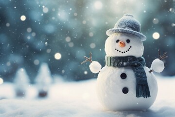 snowman winter holiday concept. Holiday Winter background for Merry Christmas and Happy New Year