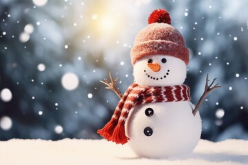 snowman winter holiday concept. Holiday Winter background for Merry Christmas and Happy New Year