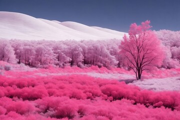 Infrared landscape with mountains and trees