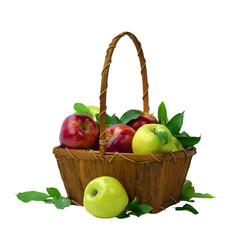 Autumn. Summer. organic apples in a basket. Vitamins.healthy diet and lifestyle.on transparent. PNG