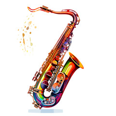 flamboyant saxophone isolated on white - obrazy, fototapety, plakaty