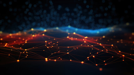 Dark Background with Connected Dots and Lines, Data Network Illustration