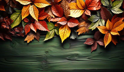 Autumn leaves background with free space for text. AI generated