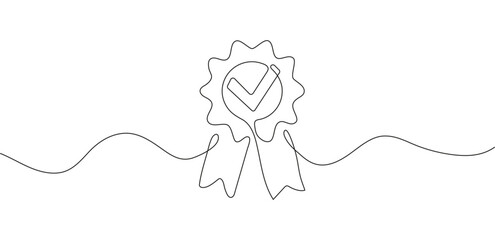 Check mark continuous line with ribbon of honor