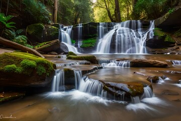 waterfall in the forest generated by al technology	