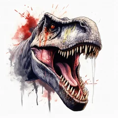 Wandaufkleber Roaring tyrannosaurus rex isolated on black background Dinosaur head vector color 3D illustration © Shihab