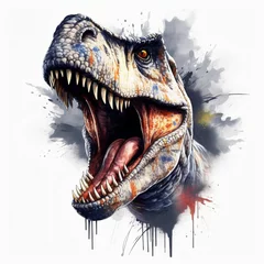 Foto auf Acrylglas Roaring tyrannosaurus rex isolated on black background Dinosaur head vector color 3D illustration © Shihab