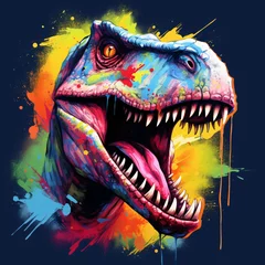 Badezimmer Foto Rückwand Roaring tyrannosaurus rex isolated on black background Dinosaur head vector color 3D illustration © Shihab