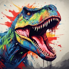Wandaufkleber Roaring tyrannosaurus rex isolated on black background Dinosaur head vector color 3D illustration © Shihab