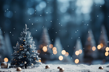 Fototapeta na wymiar Winter background made snowy, Christmas background with space for text.