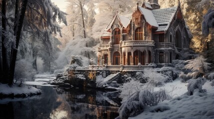An old Villa in a snowy forest