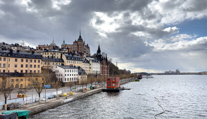 Obraz premium Panoramic view in Stockholm, Sweden on a cloudy day