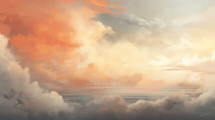 Gray yellow orange sky with clouds created with Generative AI
