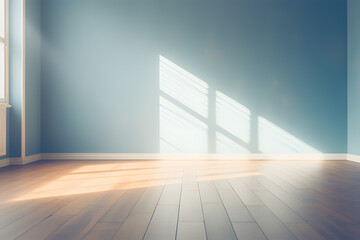 empty room with blue color and wood floor Ai generative