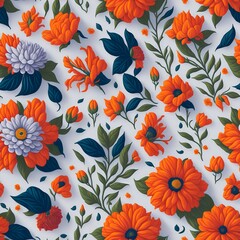 Fototapeta premium vintage leaves and flowers pattern, generative ai
