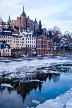 view of s&ouml;dermalm in stockholm in winter