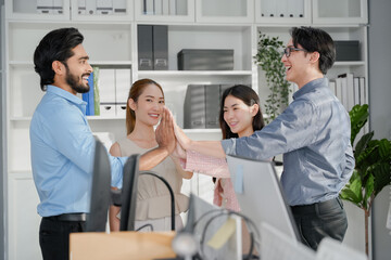 support and success with a business team clapping as an audience at a conference or seminar. Meeting, wow and motivation with a group of colleagues or employees cheering on an achievement.