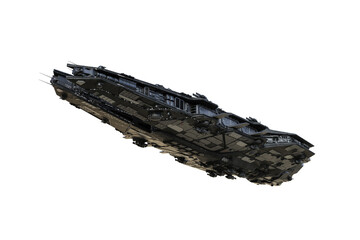 Giant alien starship flying overhead viewed from below. Isolated 3D illustration.