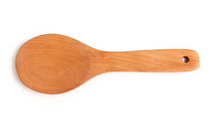 Empty wooden spoon on white background