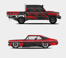 Car wrap design vector. Graphic abstract stripe racing background designs for wrap cargo van, race car