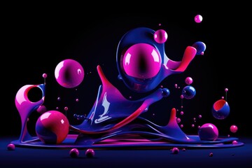 Obraz premium Abstract background with flowing fluid spheres and blobs. Liquid blue and pink paint .