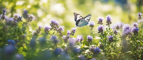 Butterfly on flower, generative ai beautiful nature background.