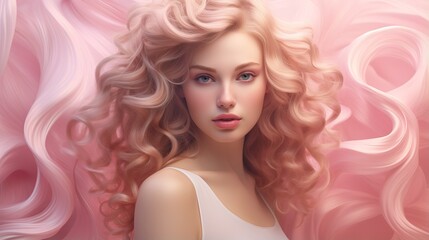 Sensual girl. Close-up portrait with a pink background.