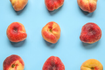 Sweet fig peaches on blue background